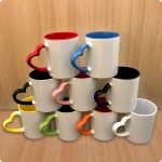 چاپ لیوان دسته قلبی رنگی